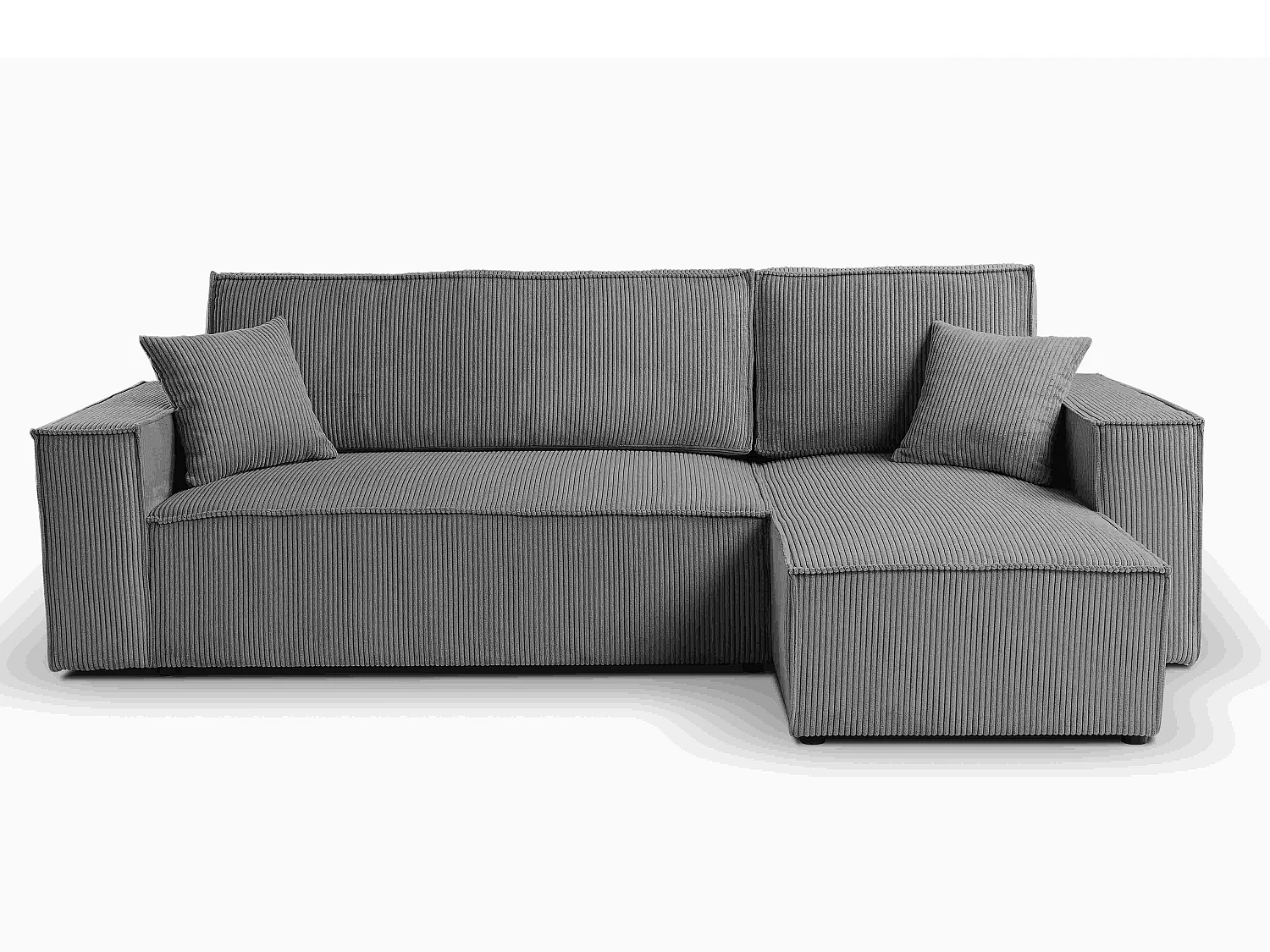 Canapé d'angle LISA convertible réversible coffre velours côtelé gris