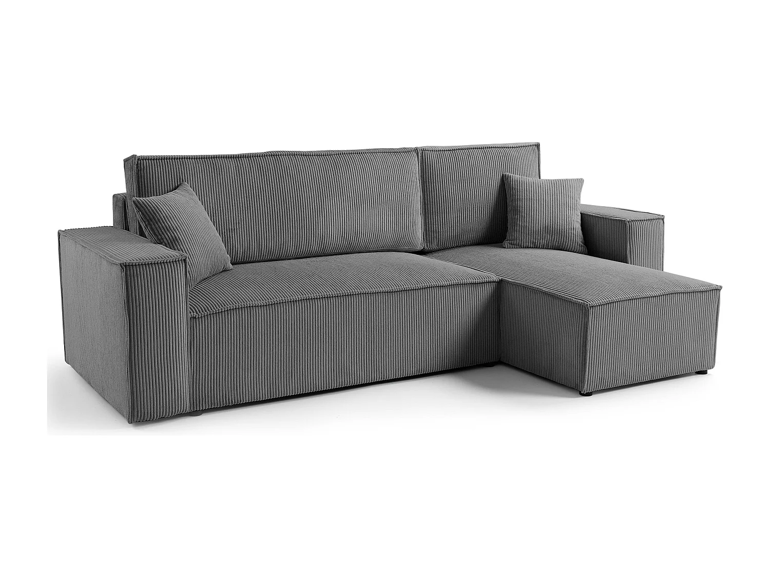 Canapé d'angle LISA convertible réversible coffre velours côtelé gris