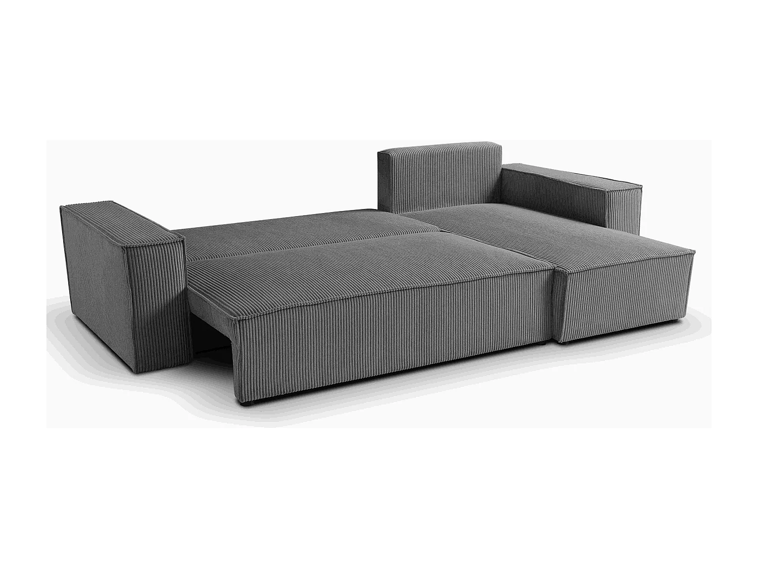 Canapé d'angle LISA convertible réversible coffre velours côtelé gris