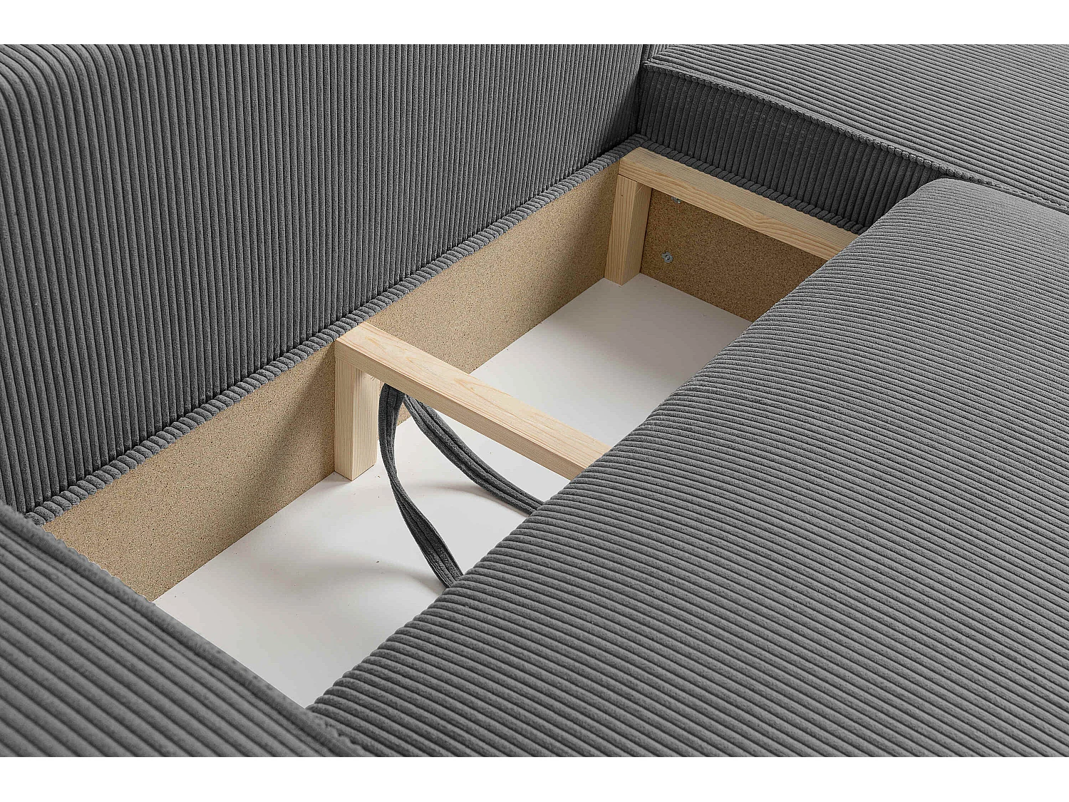 Canapé d'angle LISA convertible réversible coffre velours côtelé gris