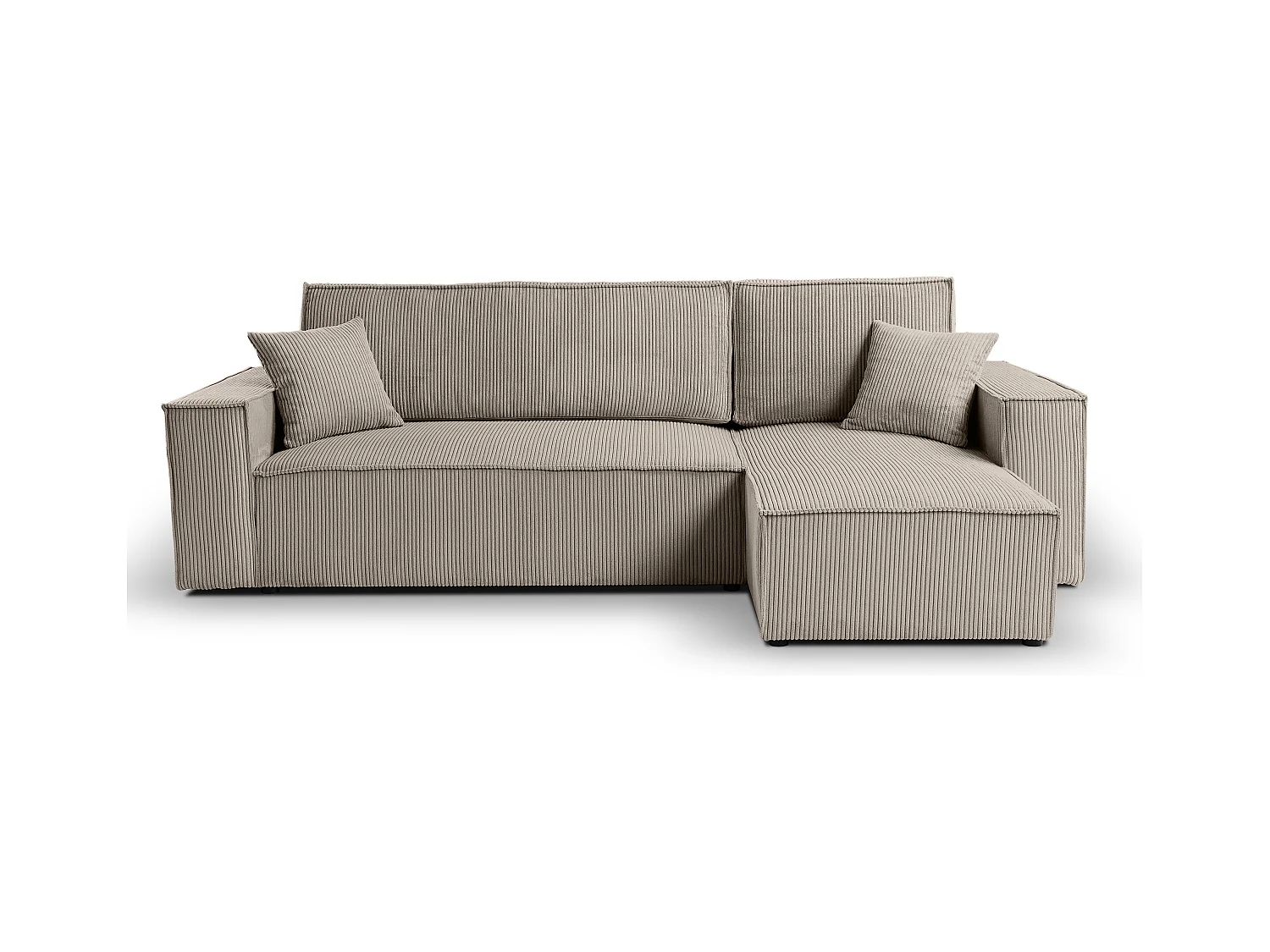 Canapé d'angle LISA convertible réversible coffre velours côtelé taupe