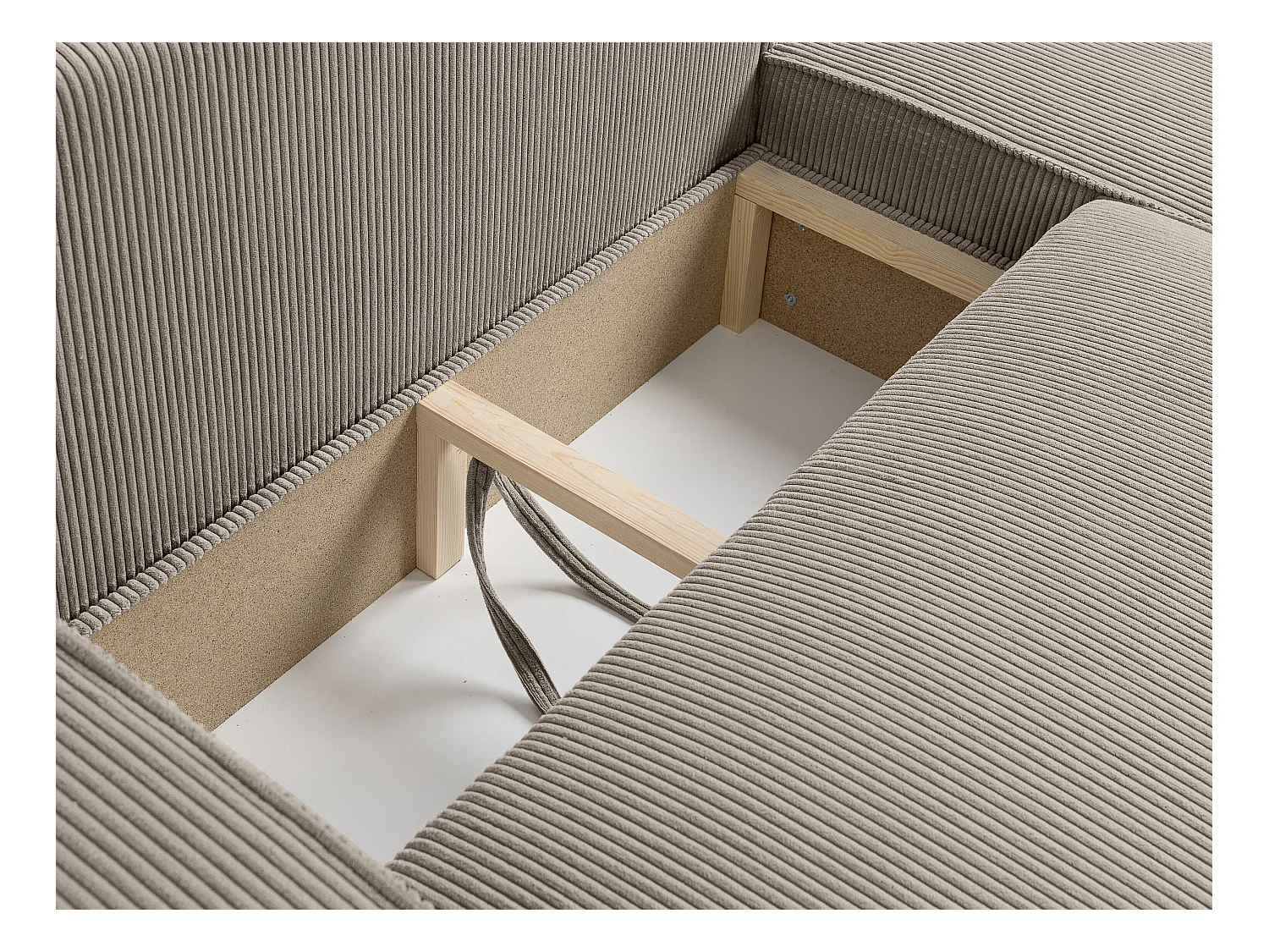 Canapé d'angle LISA convertible réversible coffre velours côtelé taupe