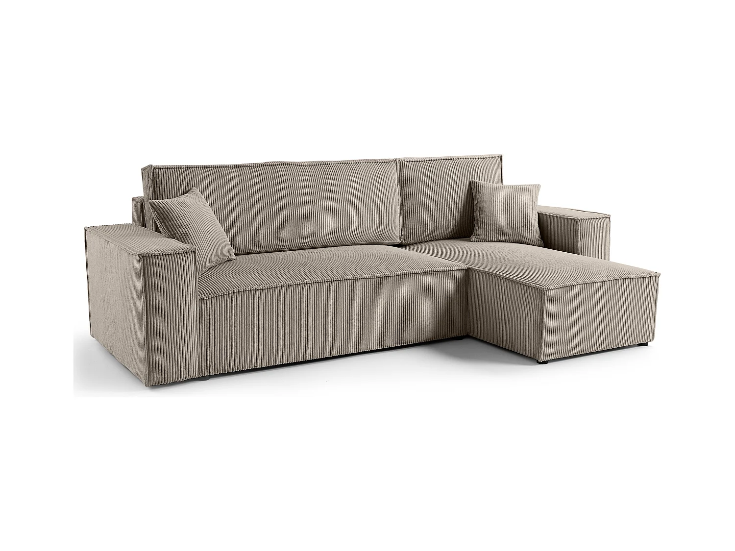 Canapé d'angle LISA convertible réversible coffre velours côtelé taupe