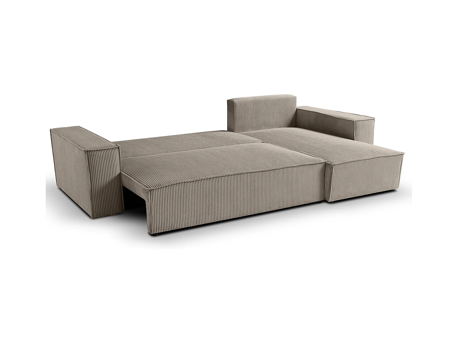 Canapé d'angle LISA convertible réversible coffre velours côtelé taupe