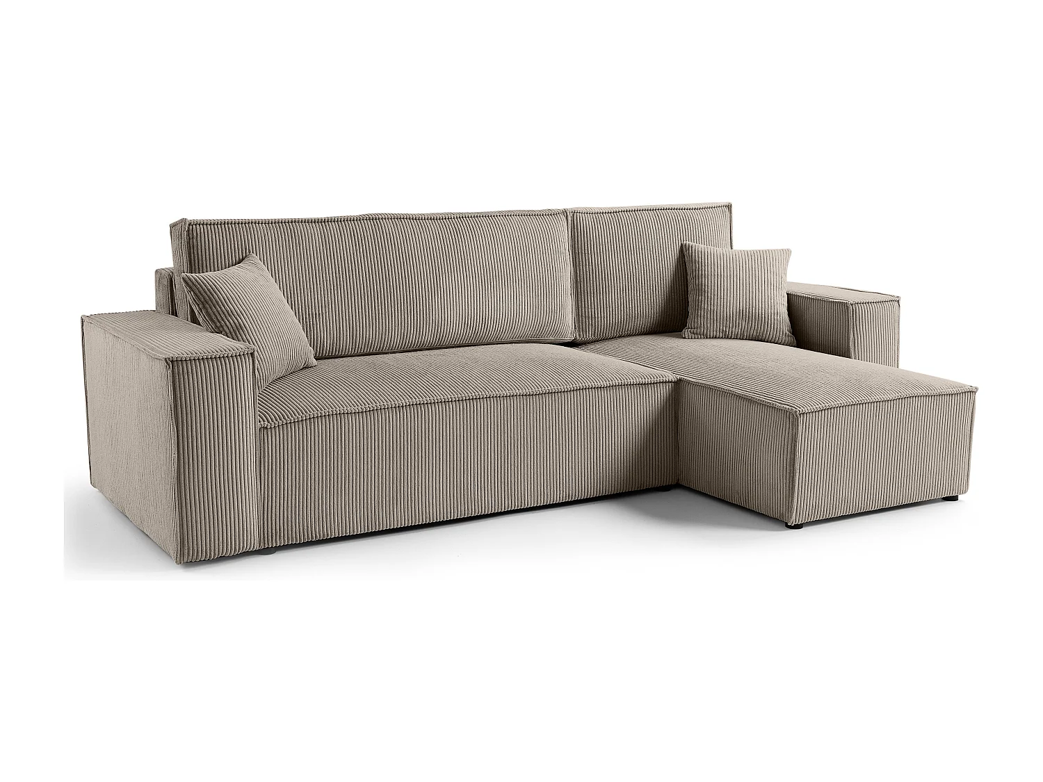 Canapé d'angle LISA convertible réversible coffre velours côtelé taupe