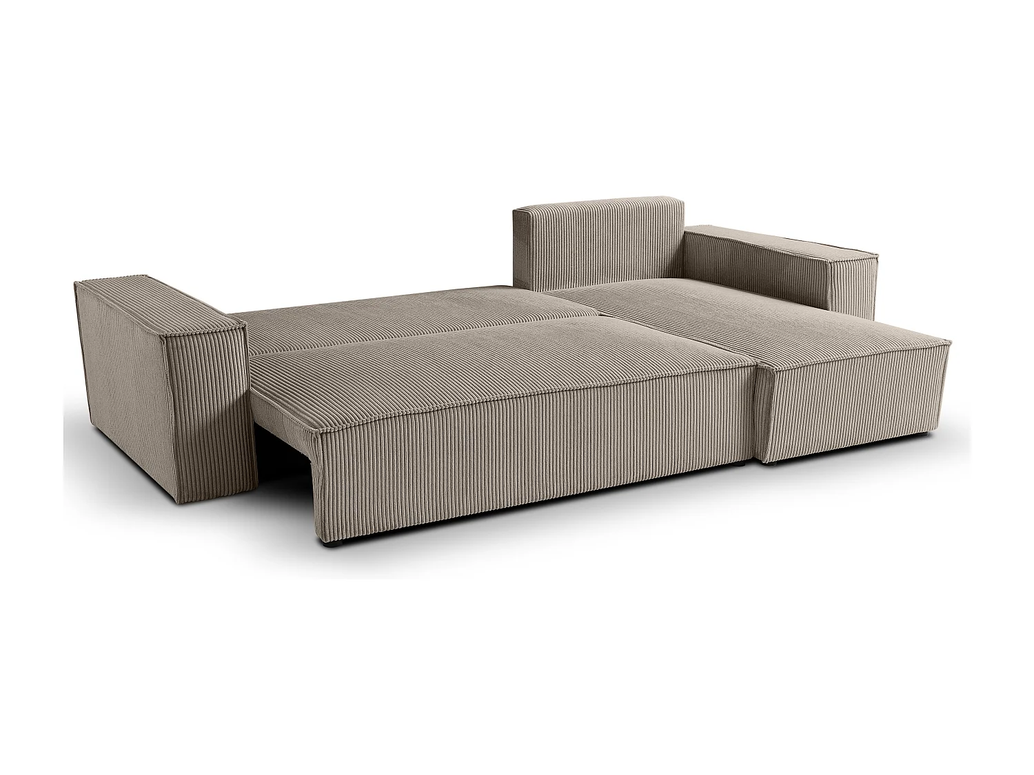 Canapé d'angle LISA convertible réversible coffre velours côtelé taupe