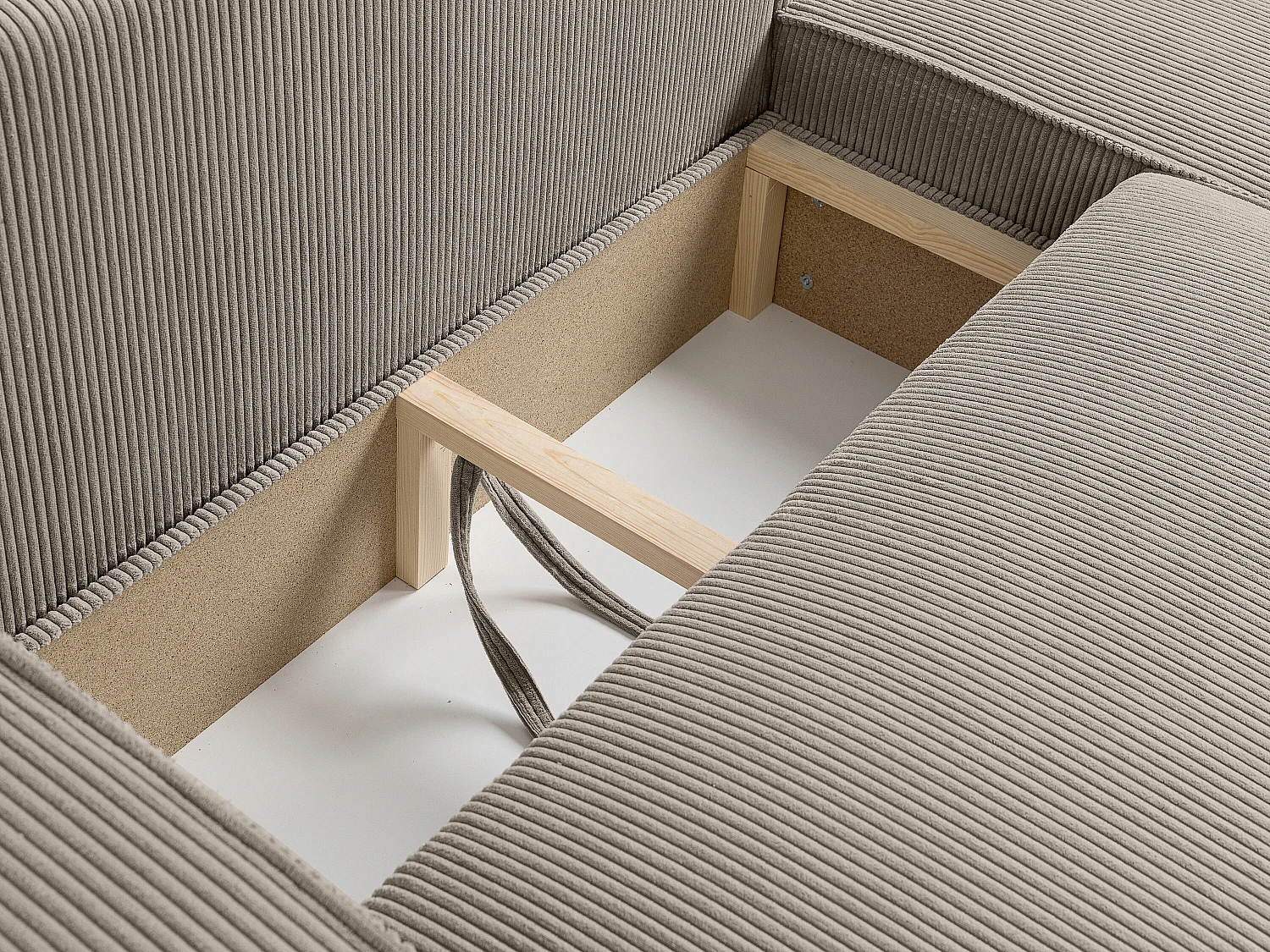 Canapé d'angle LISA convertible réversible coffre velours côtelé taupe