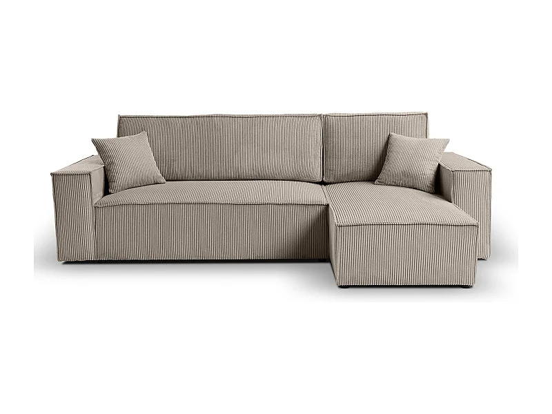 Canapé d'angle LISA convertible réversible coffre velours côtelé taupe