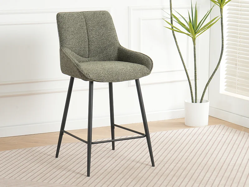 Lot de 2 tabourets de bar - tissu coloris vert - hauteur assise 65 cm  - BJORN