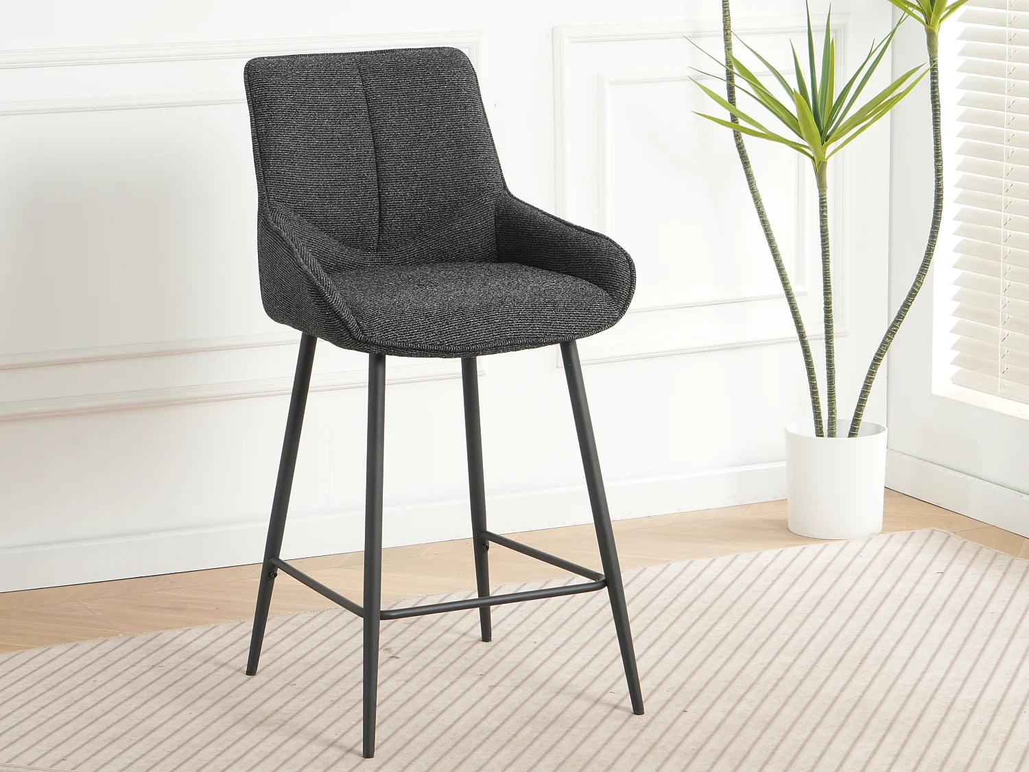 Lot de 2 tabourets de bar - tissu coloris noir - hauteur assise 65 cm  - BJORN