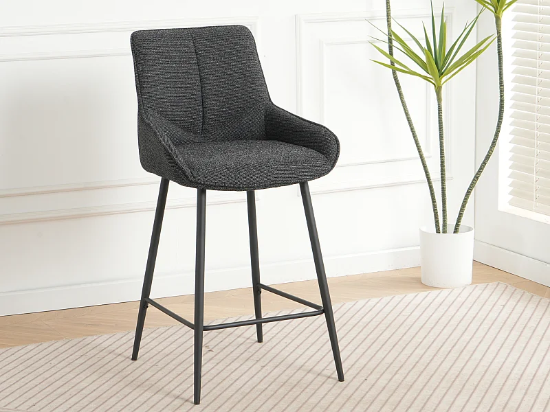 Lot de 2 tabourets de bar - tissu coloris noir - hauteur assise 65 cm  - BJORN