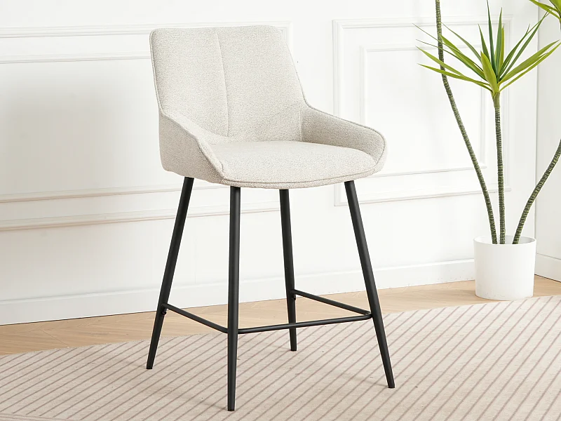 Lot de 2 tabourets de bar - tissu coloris beige - hauteur assise 65 cm  - BJORN