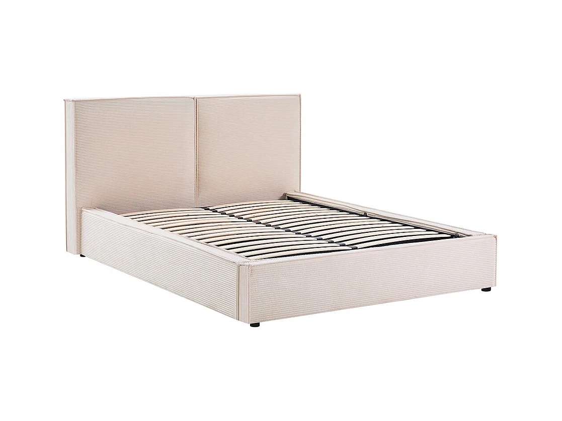 BELLECOUR LITERIE | Lit coffre velours côtelé beige INTEMPOREL 180x200 cm