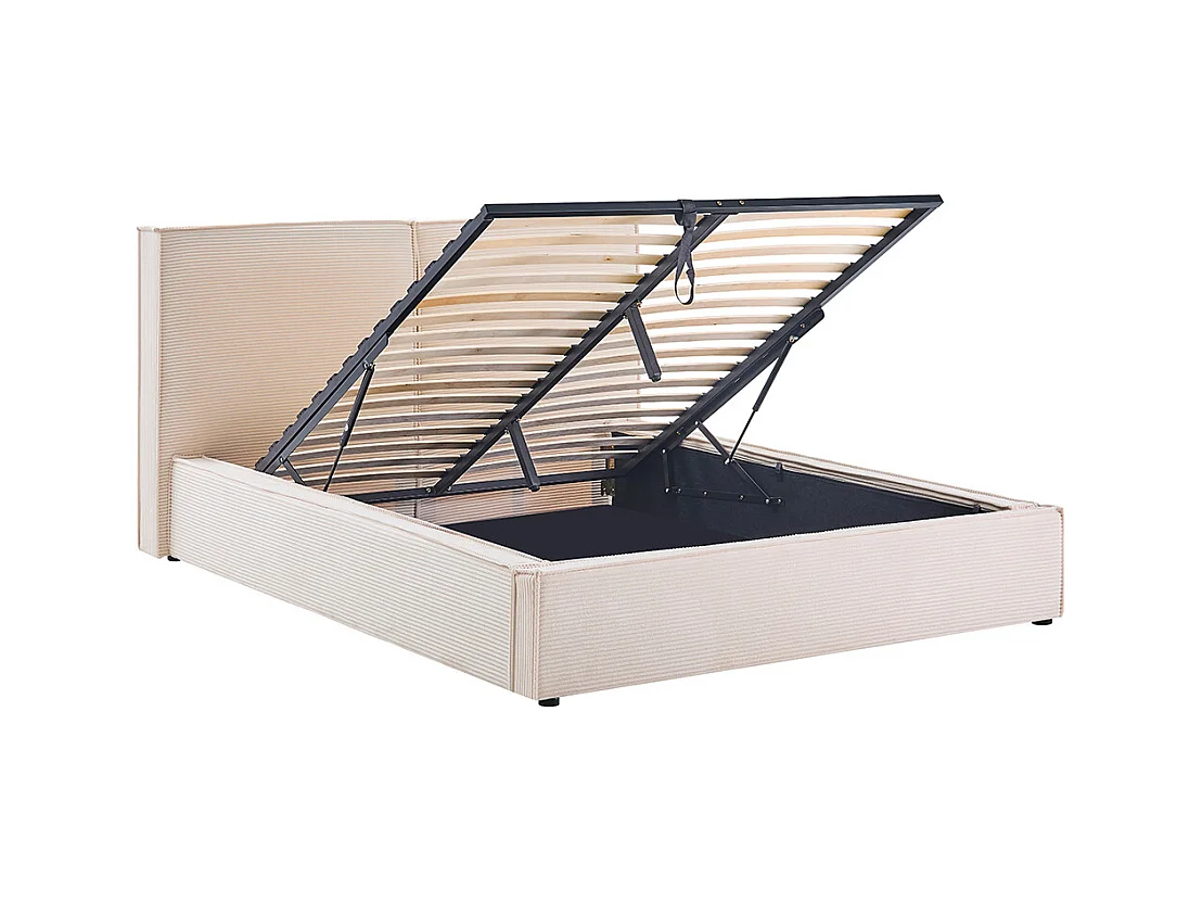 BELLECOUR LITERIE | Lit coffre velours côtelé beige INTEMPOREL 180x200 cm
