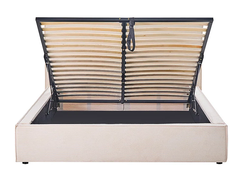 BELLECOUR LITERIE | Lit coffre velours côtelé beige INTEMPOREL 140x190 cm