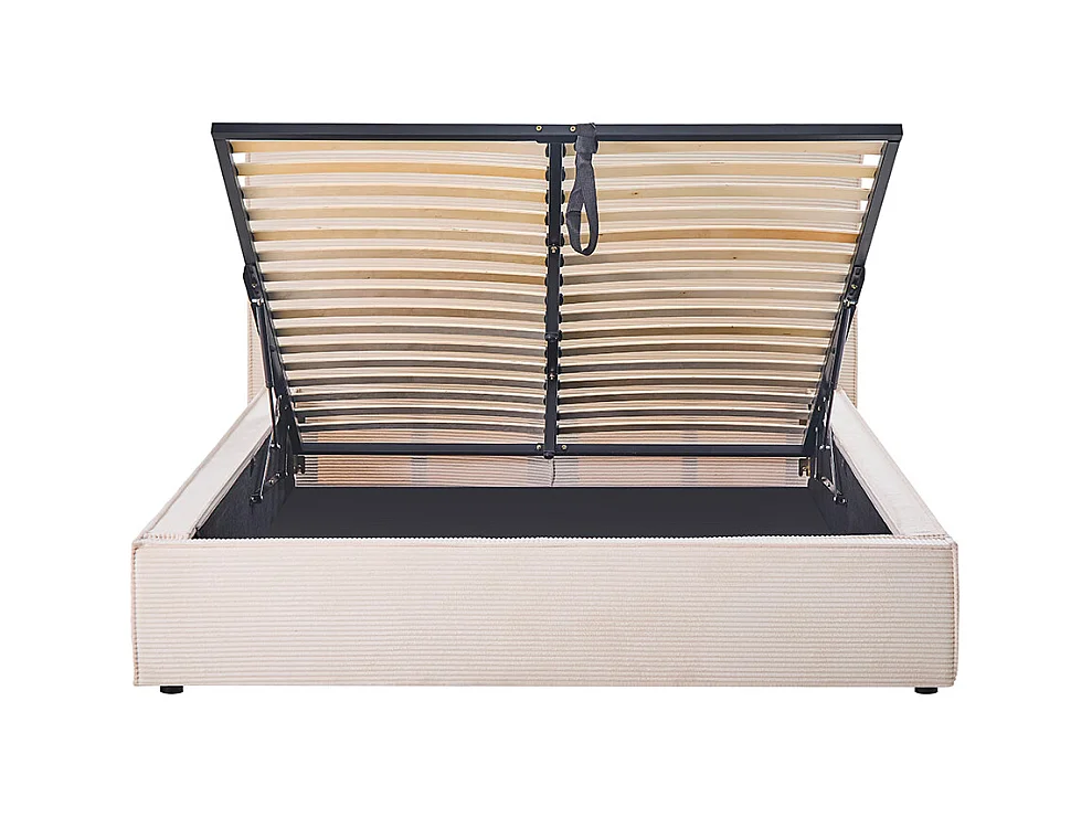 BELLECOUR LITERIE | Lit coffre velours côtelé beige INTEMPOREL 160x200 cm