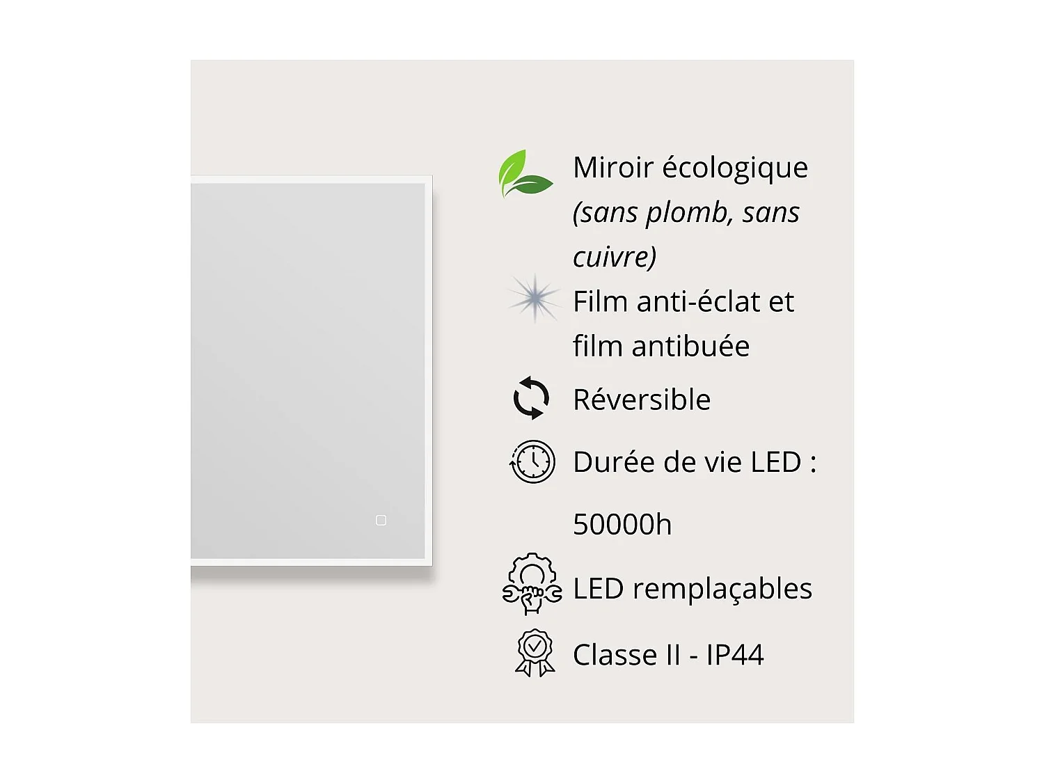 Specchio rettangolare LED L60/80cm cornice retroilluminata ECLIPS