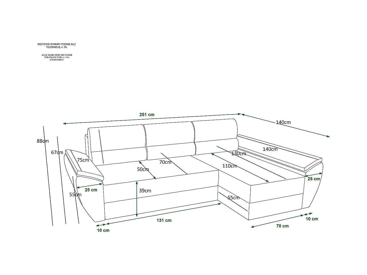 BEDANTE Ecksofa L REBI L3 Poso 14 Links mit Schlaffunktion, Grün, L-Form, Sofa mit Stauraum, Bettkasten, Wohnzimmersofa, Couch, Sofa, Bettsofa