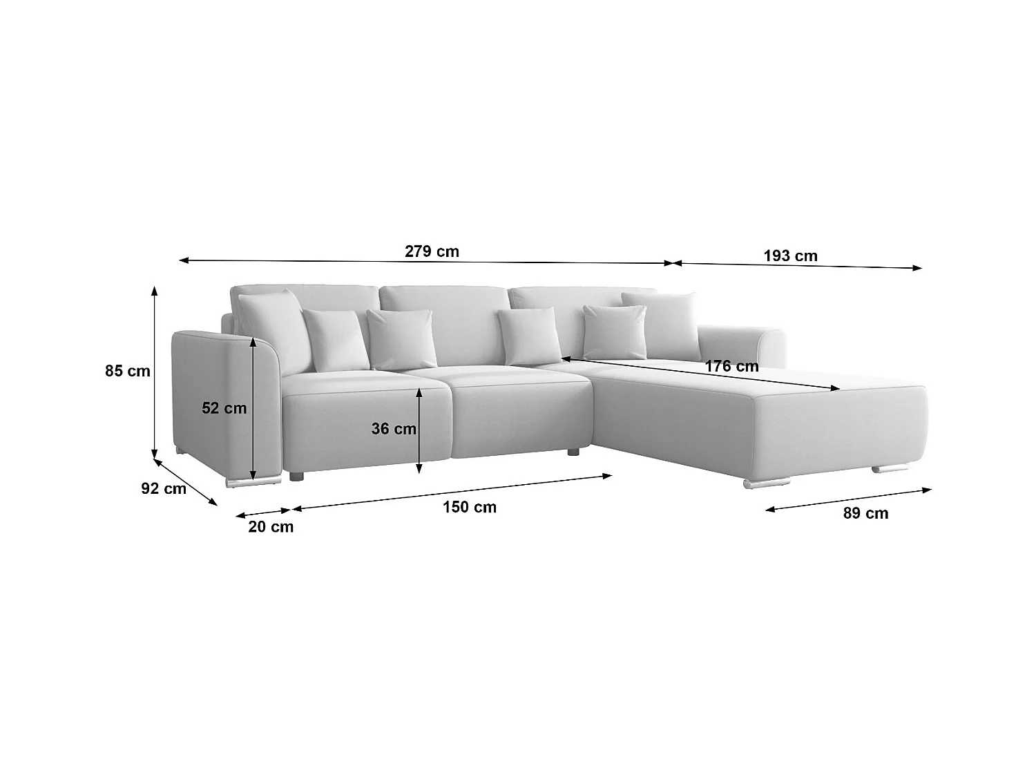 BEDANTE Canapé d'angle avec fonction de couchage GUSTO L Monolith 85 Gauche