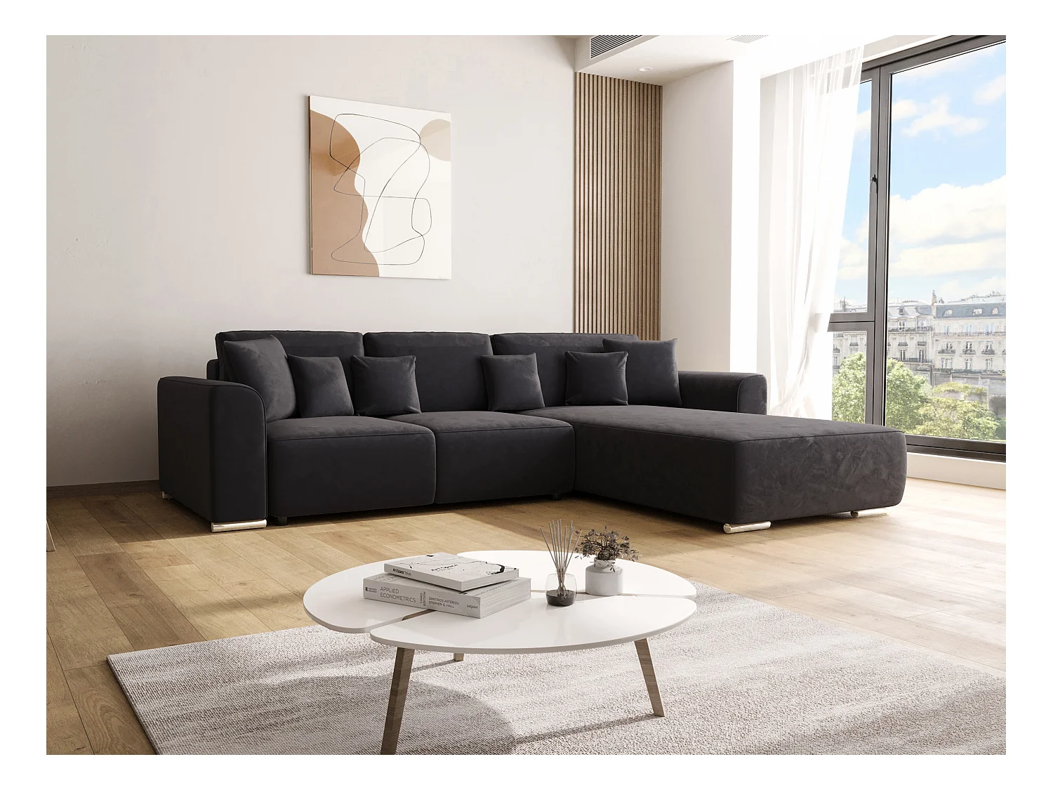 BEDANTE Canapé d'angle avec fonction de couchage GUSTO L Monolith 97 Droite