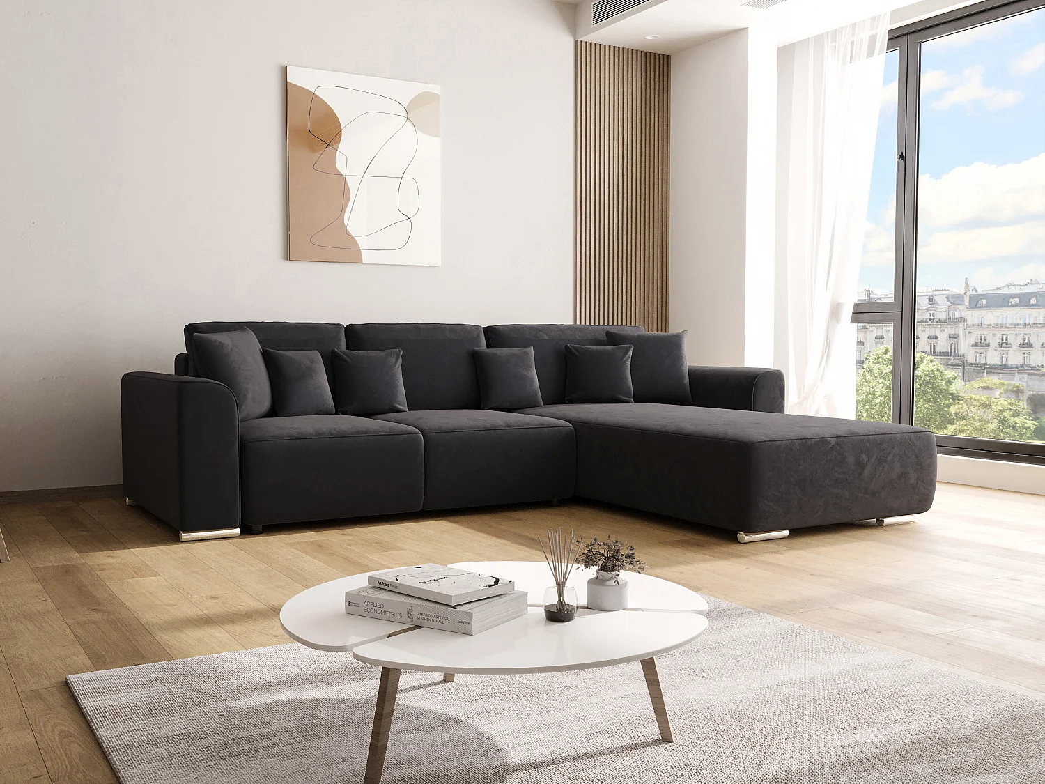 BEDANTE Canapé d'angle avec fonction de couchage GUSTO L Monolith 97 Droite