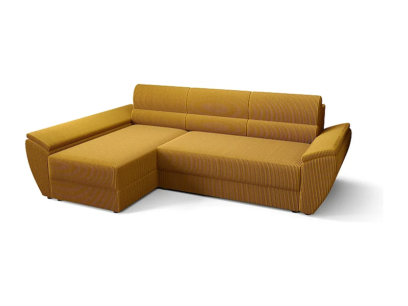 BEDANTE Ecksofa L REBI L3 Poso 01 Links mit Schlaffunktion,Senfton, L-Form, Sofa mit Stauraum, Bettkasten, Wohnzimmersofa, Couch, Sofa, Bettsofa