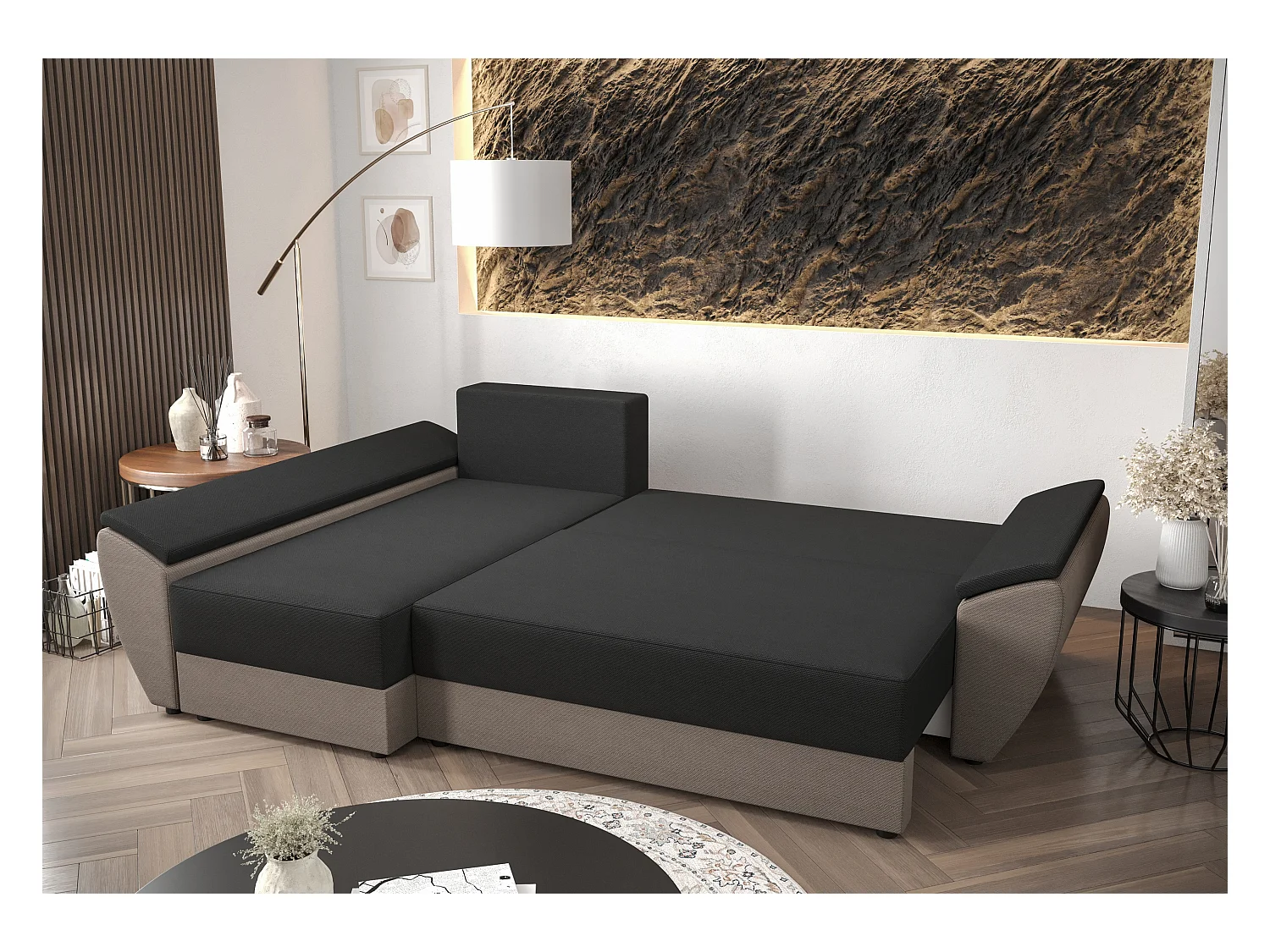 BEDANTE Ecksofa L REBI L3 Rainbow 27 Links mit Schlaffunktion, Grau, L-Form, Sofa mit Stauraum, Bettkasten, Wohnzimmersofa, Couch, Sofa, Bettsofa