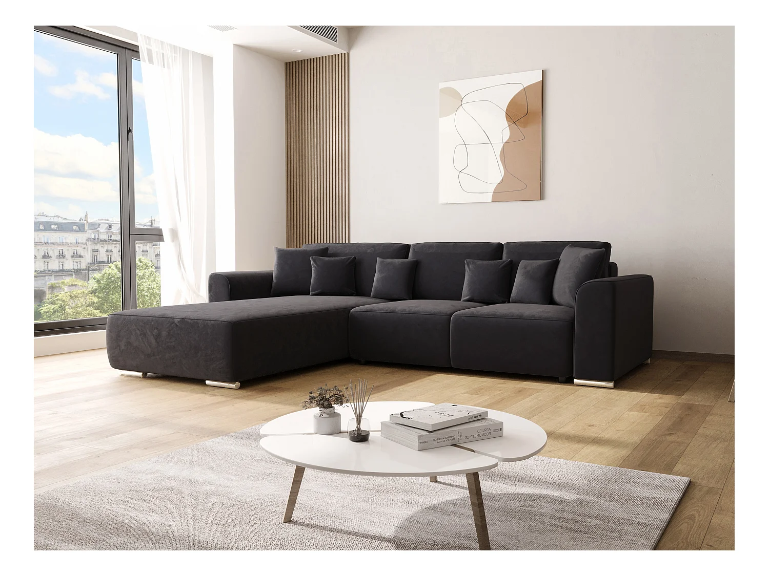 BEDANTE Canapé d'angle avec fonction de couchage GUSTO L Monolith 97 Gauche