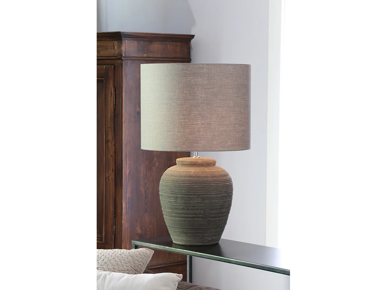 Abat-jour en lin foncé - Ø50x38cm - Gris