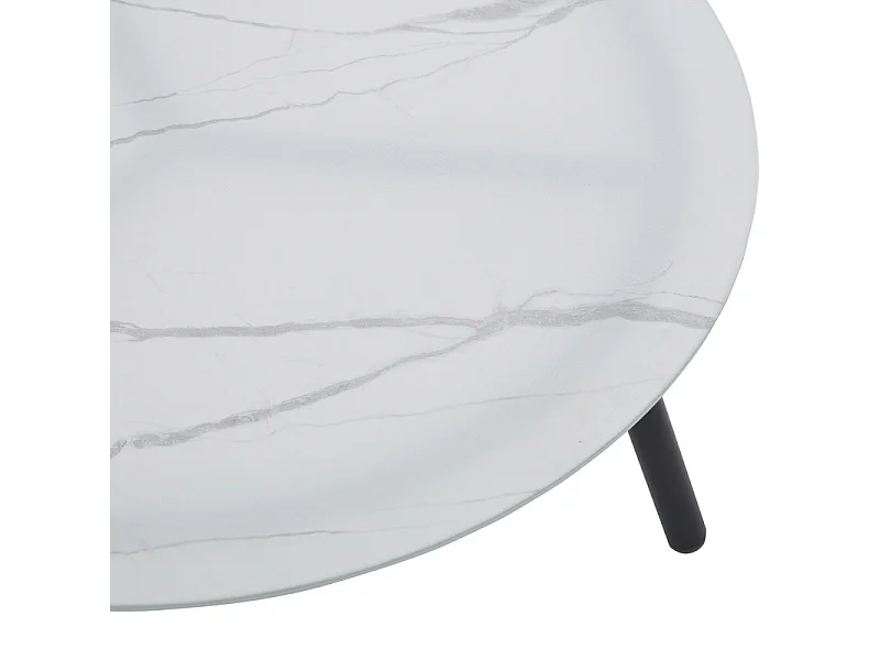 Salon de jardin en métal : 2 tables basses de rond en verre, 2 fauteuils et canapé 3 places - table avec un motif en marbre