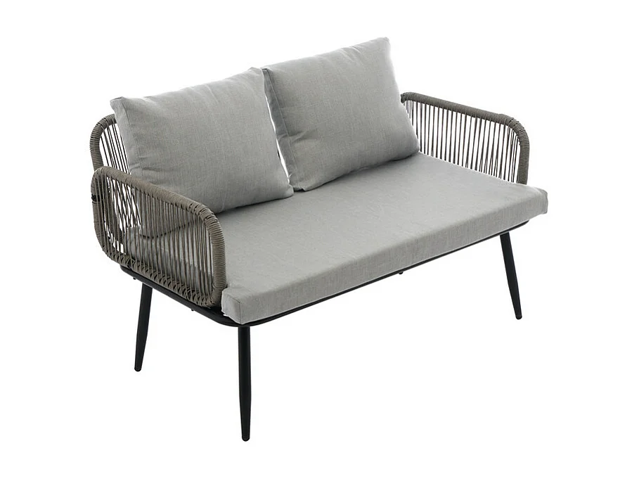 Salon de jardin : canapé 2 places, 2 fauteuils et table basse - table en verre de grain en bois