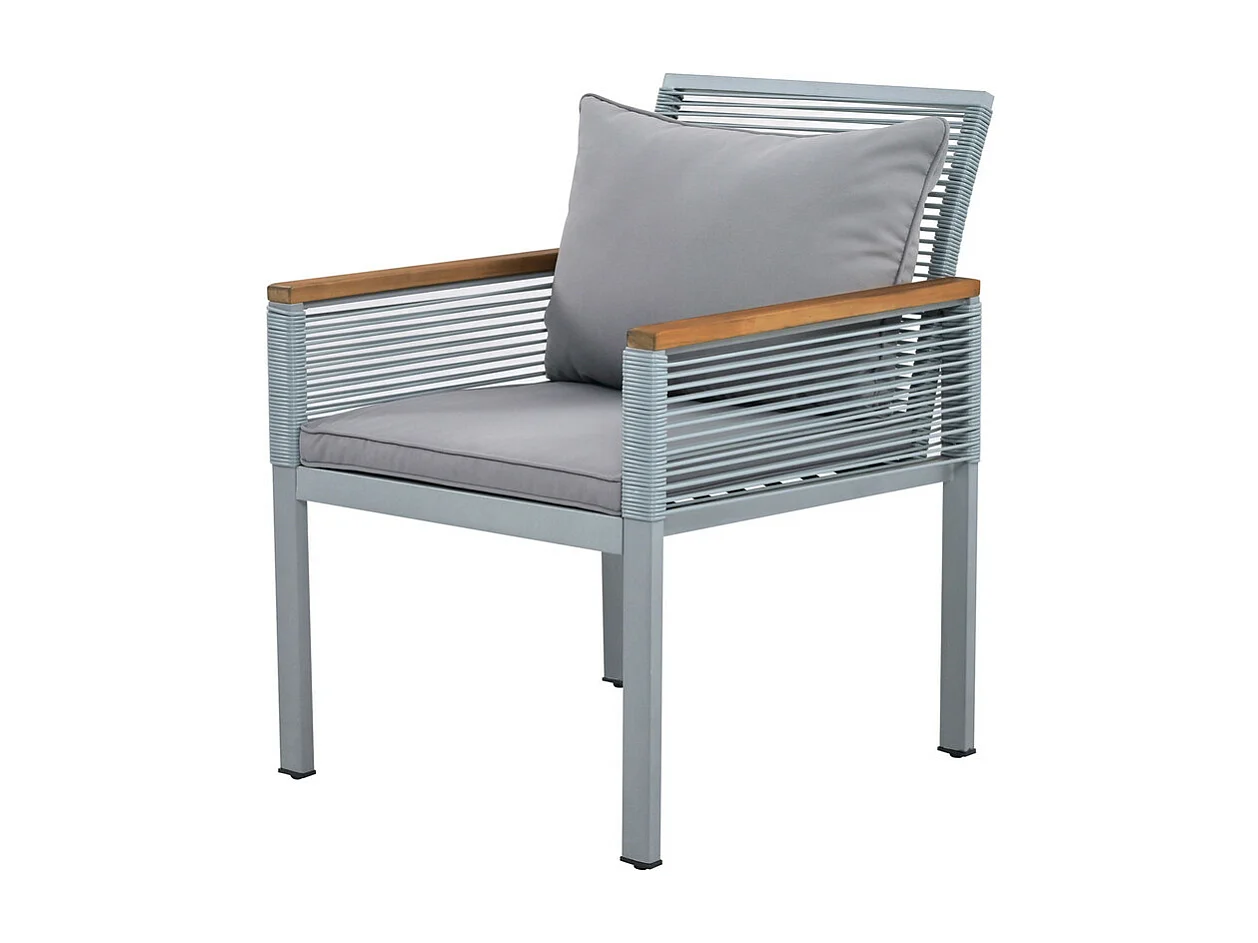 Tuin staal set: Bijzettafel + 2 fauteuils en 2-zits bank, met kussens, Grijs