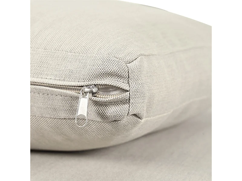 Salon d'angle de jardin en métal : 2 pouf, canapé d'angle et table basse - coussins beige