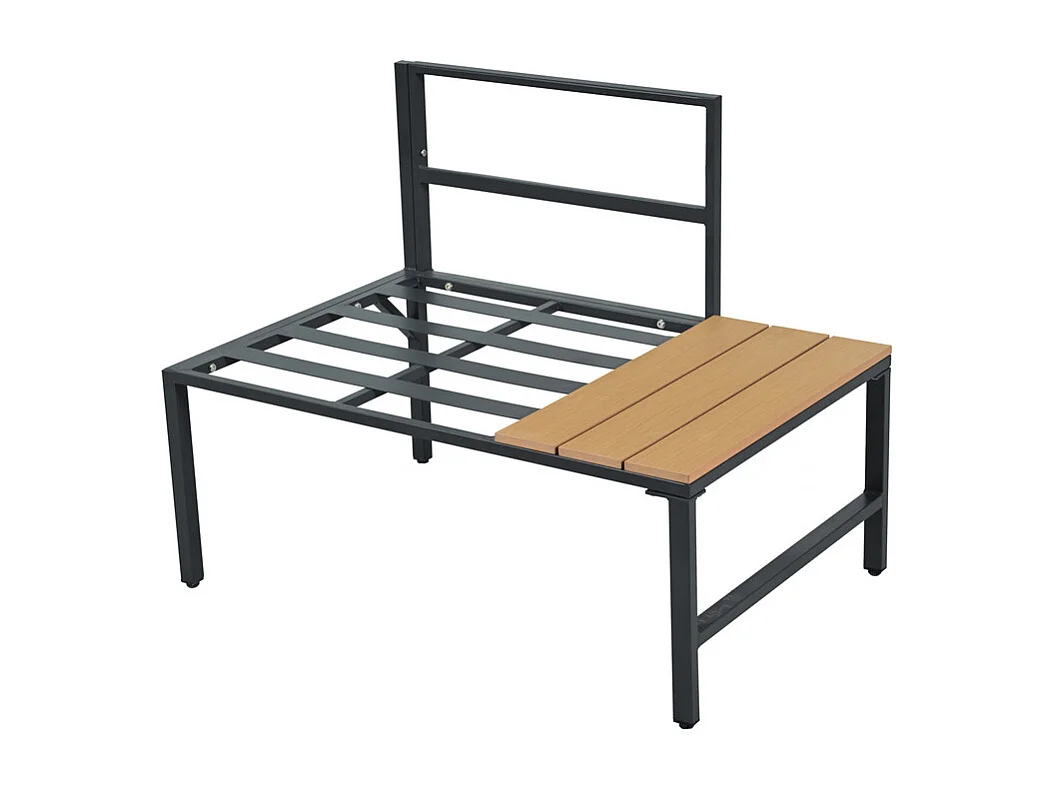 Salon d'angle de jardin en métal : 2 pouf, canapé d'angle et table basse - coussins beige