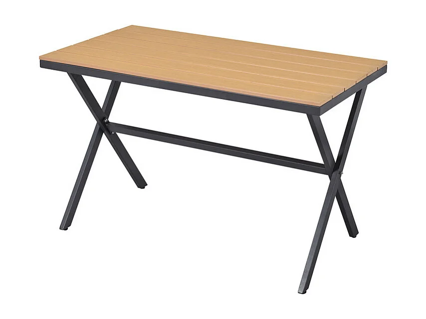 Salon d'angle de jardin en métal : 2 pouf, canapé d'angle et table basse - coussins beige