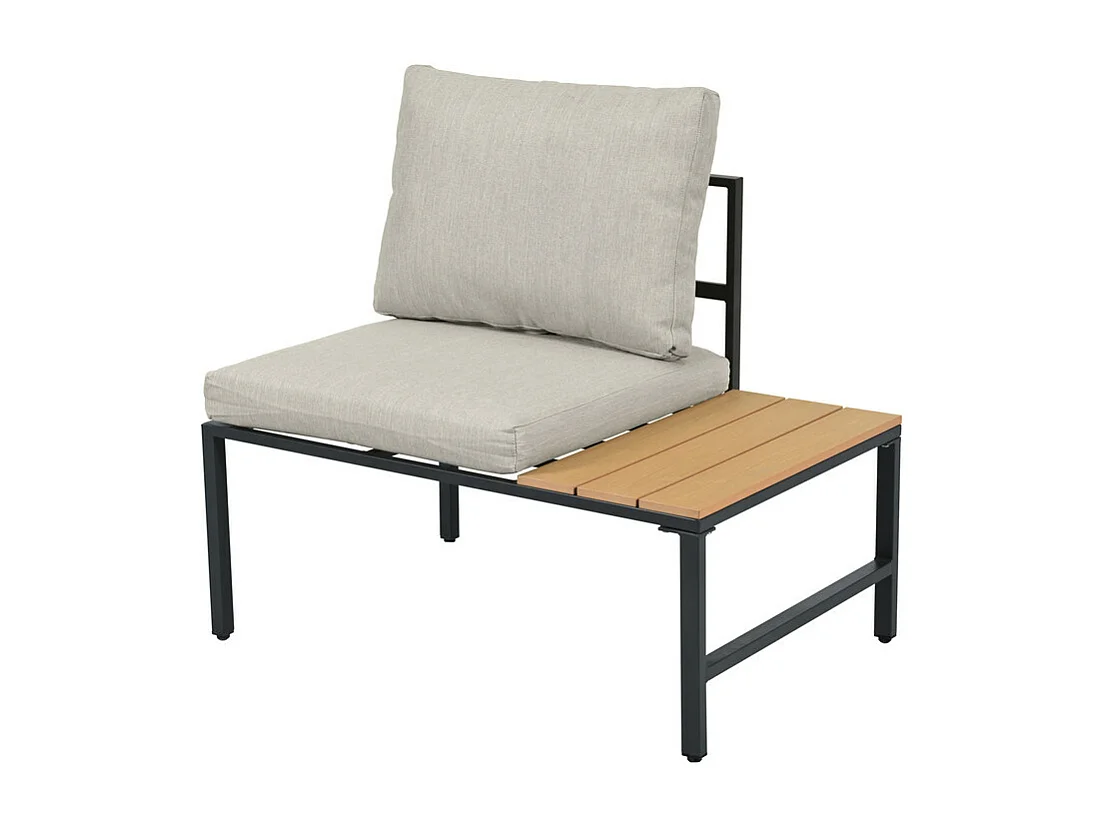 Salon d'angle de jardin en métal : 2 pouf, canapé d'angle et table basse - coussins beige