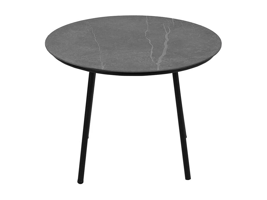 Salon de jardin en métal - canapé 3 places, 2 fauteuils et 2 tables basses - table en verre marbré - Noir et Gris