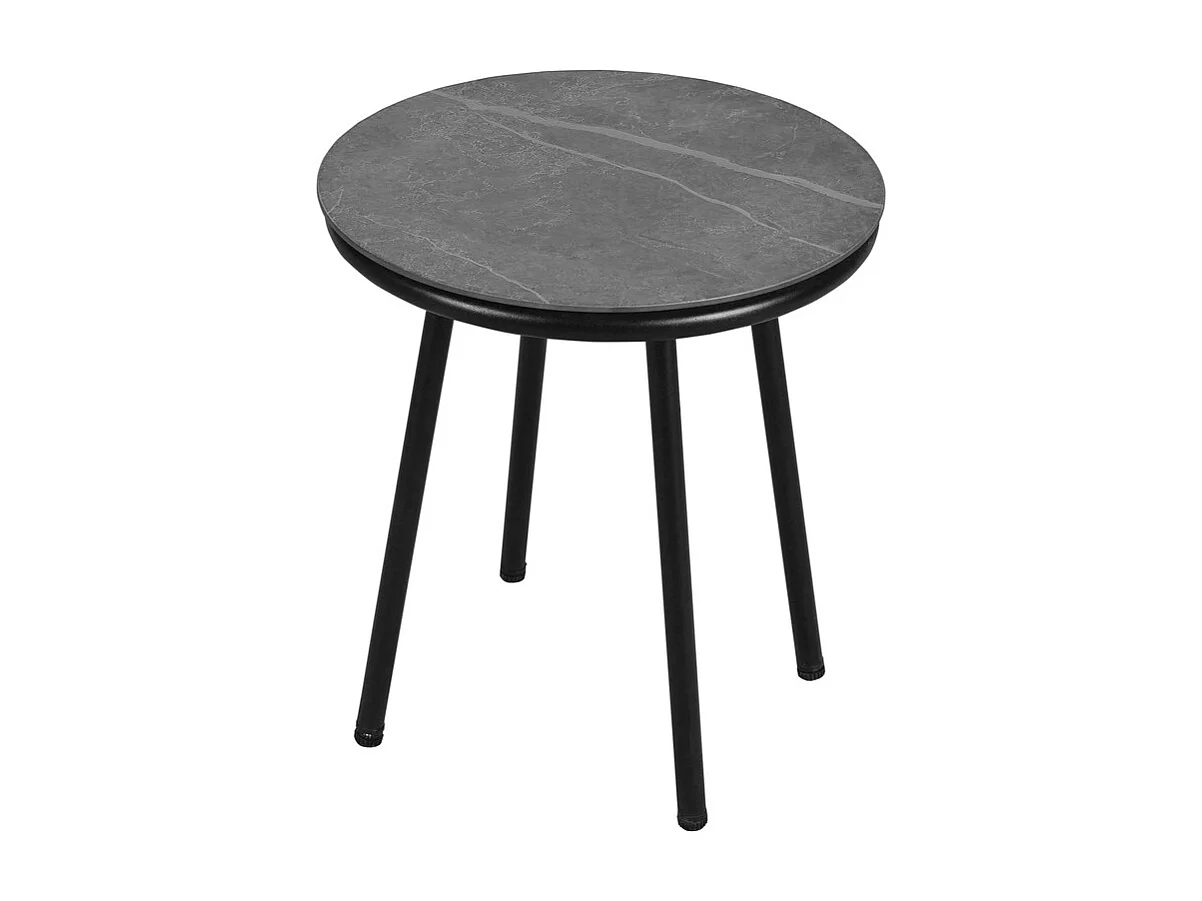 Salon de jardin en métal - canapé 3 places, 2 fauteuils et 2 tables basses - table en verre marbré - Noir et Gris