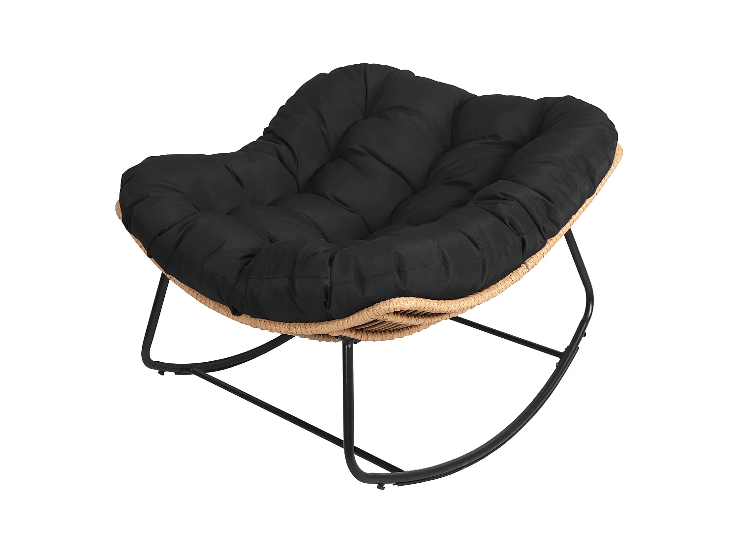 Fauteuil à bascule en rotin synthétique avec coussin noir CINTA - HAPPY GARDEN