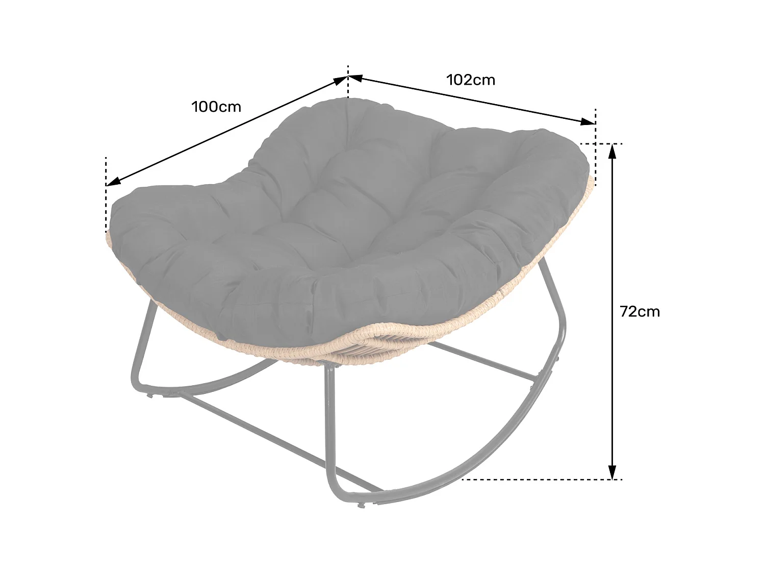 Fauteuil à bascule en rotin synthétique avec coussin noir CINTA - HAPPY GARDEN
