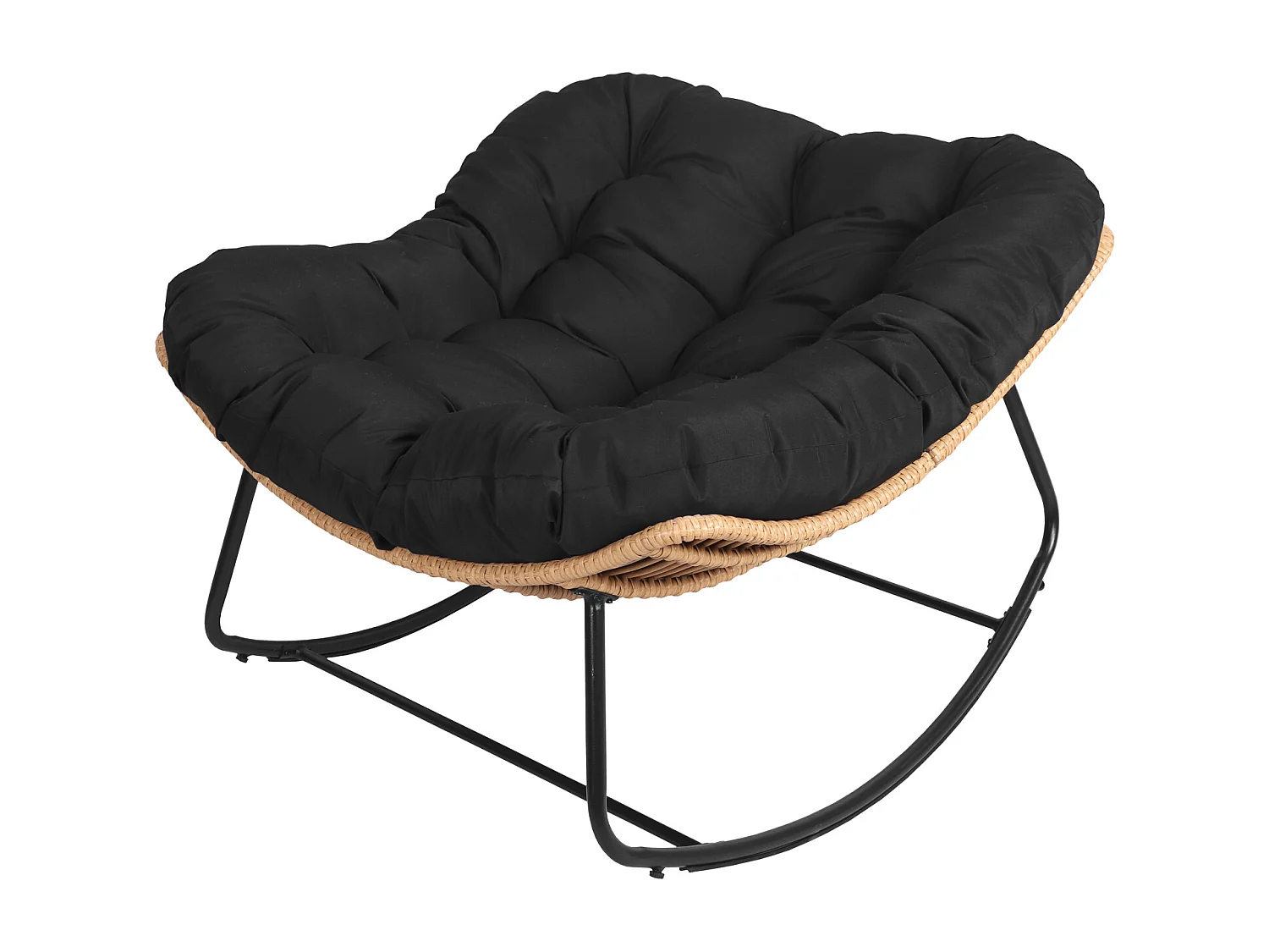 Fauteuil à bascule en rotin synthétique avec coussin noir CINTA - HAPPY GARDEN