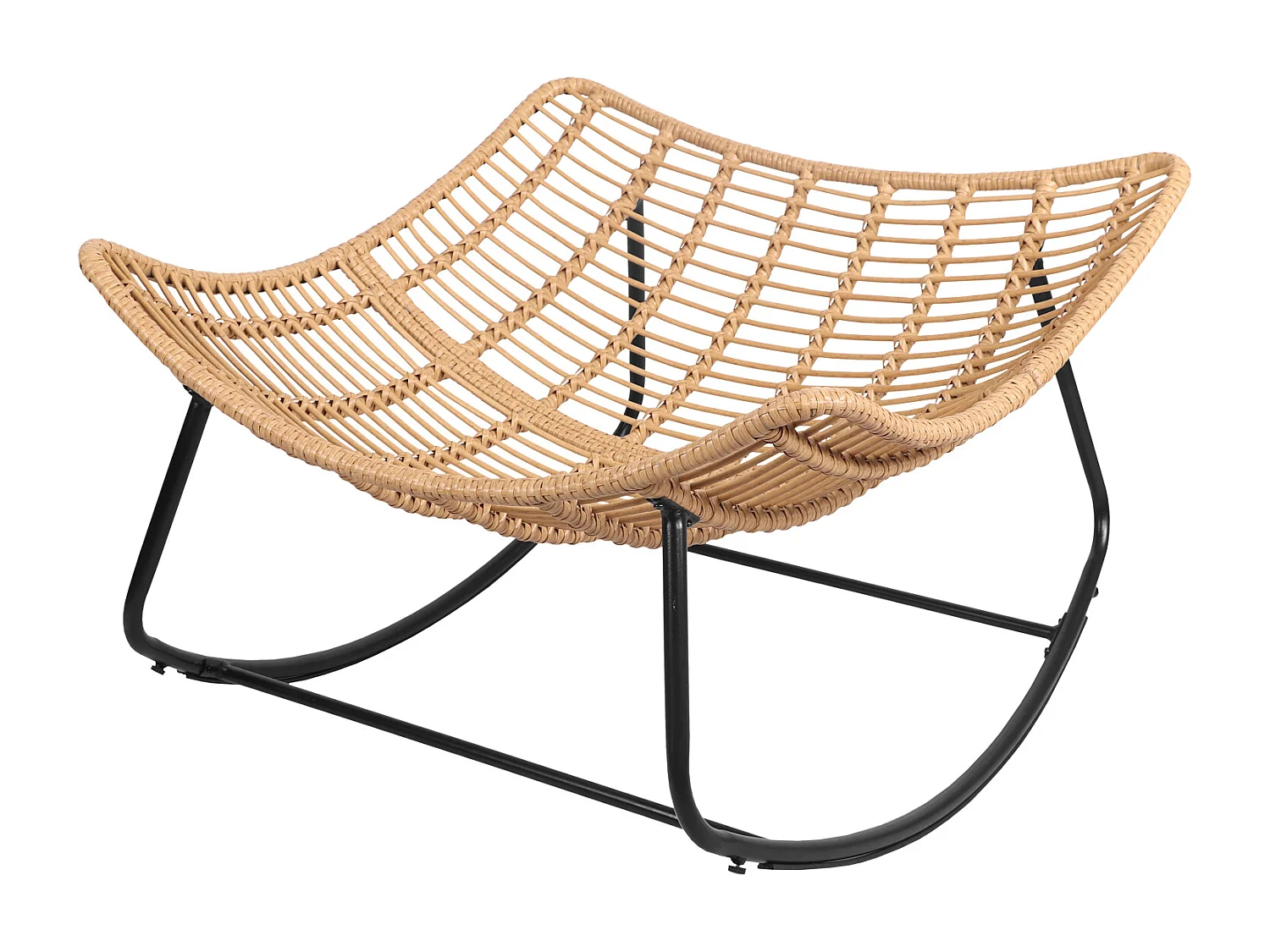 Fauteuil à bascule en rotin synthétique avec coussin noir CINTA - HAPPY GARDEN