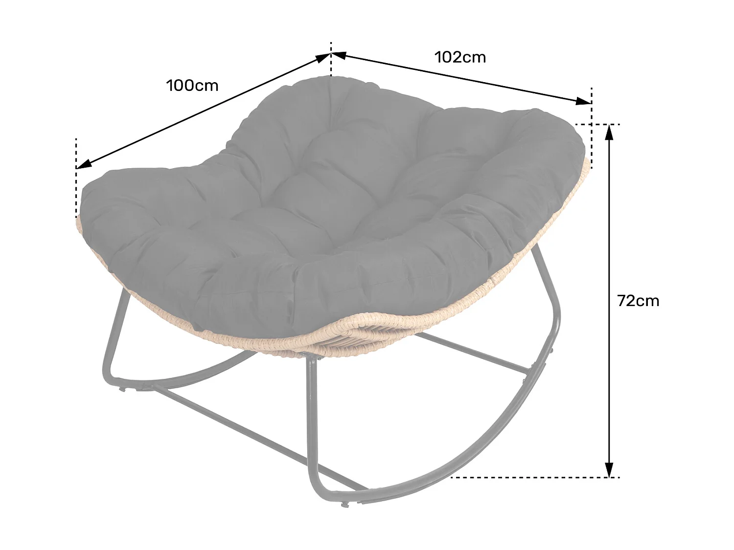 Fauteuil à bascule en rotin synthétique avec coussin noir CINTA - HAPPY GARDEN