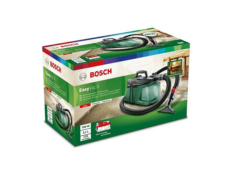 Aspirateur de Poussières Bosch EasyVac 3 - 700W, Débit 35 l/s, Dépression 240 mbar, Cuve 2 L