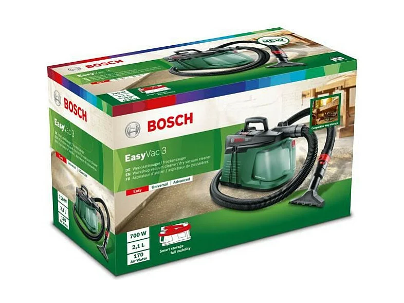 Aspiradora de Polvo Bosch EasyVac 3 - 700W, Caudal 35 l/s, Depresión 240 mbar, Capacidad 2 L