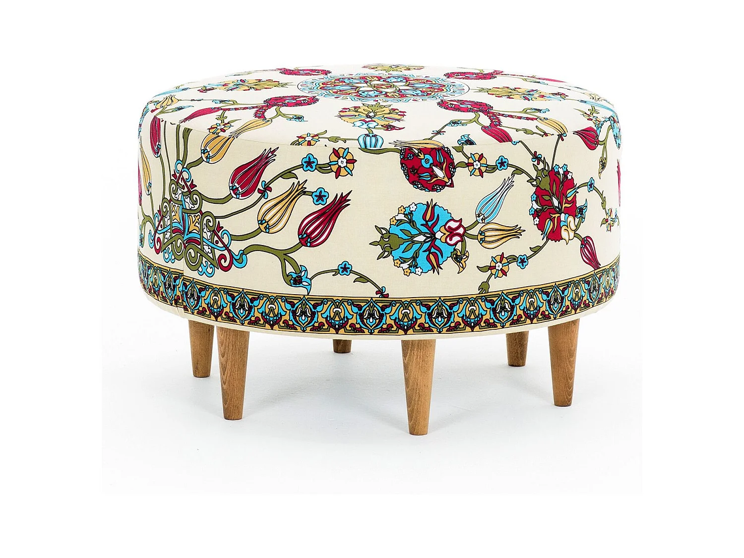 Puf Altadena 167, Multicolor, 40cm, Diámetro: 65, Tapiz, Patas: Madera