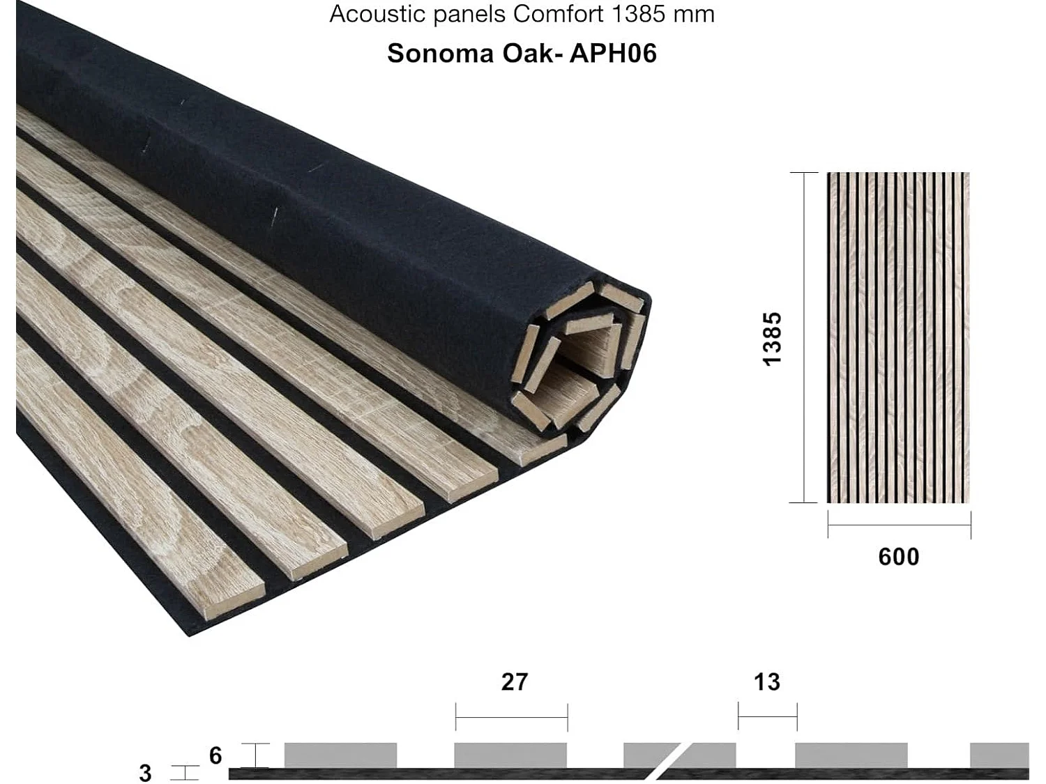 Andas Home Panneau acoustique Sonoma 138,5 x 60 cm, chêne clair — feutre et MDF pliable qui améliore l'acoustique.
