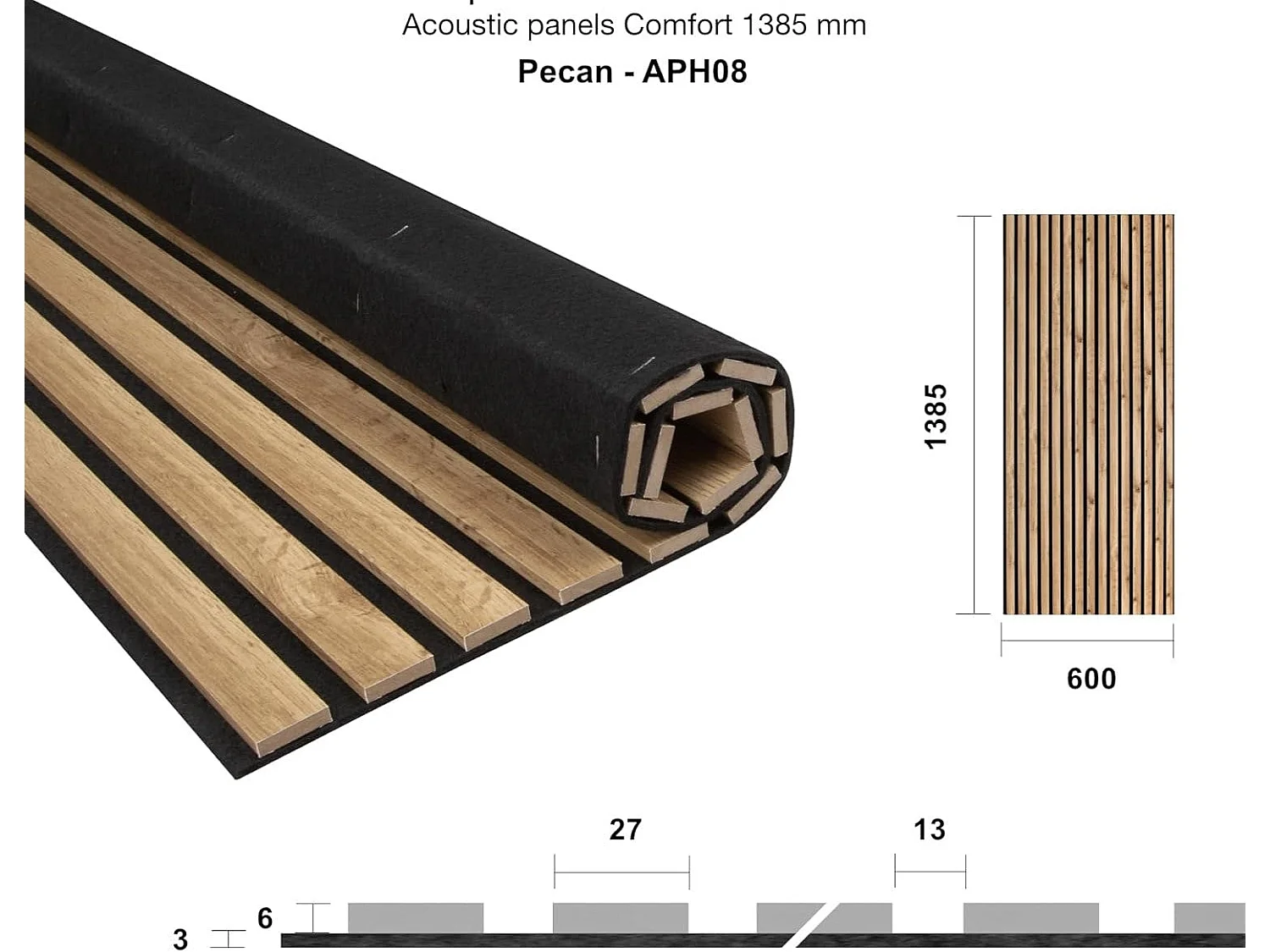 Andas Home Panneau acoustique Sonoma 138,5 x 60 cm, chêne clair — feutre et MDF pliable qui améliore l'acoustique.