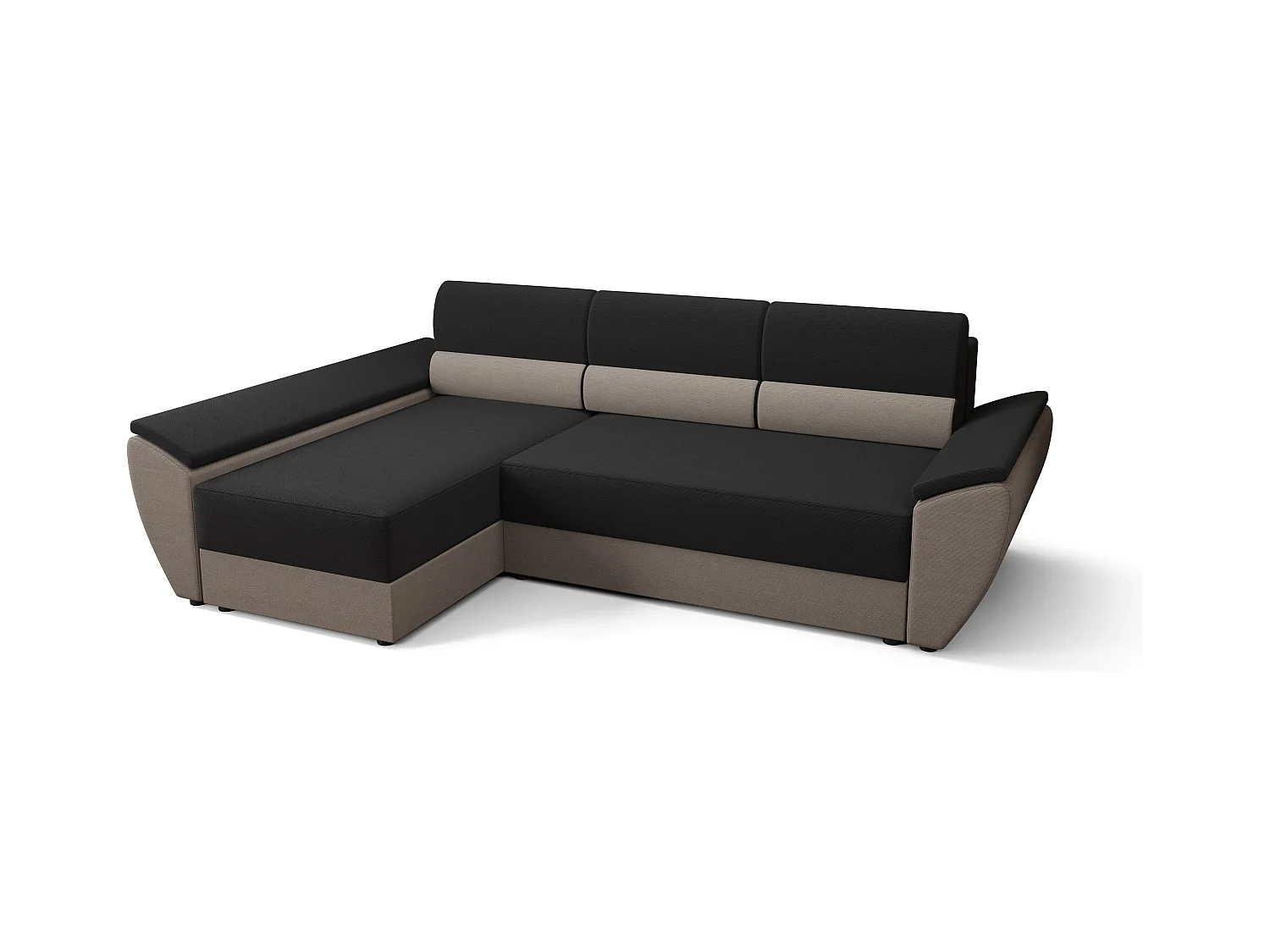 BEDANTE Ecksofa L REBI L3 Rainbow 15/83 Links mit Schlaffunktion, Schwarz/Beige, L-Form, Sofa mit Stauraum, Bettkasten, Wohnzimmersofa, Couch, Sofa, Bettsofa