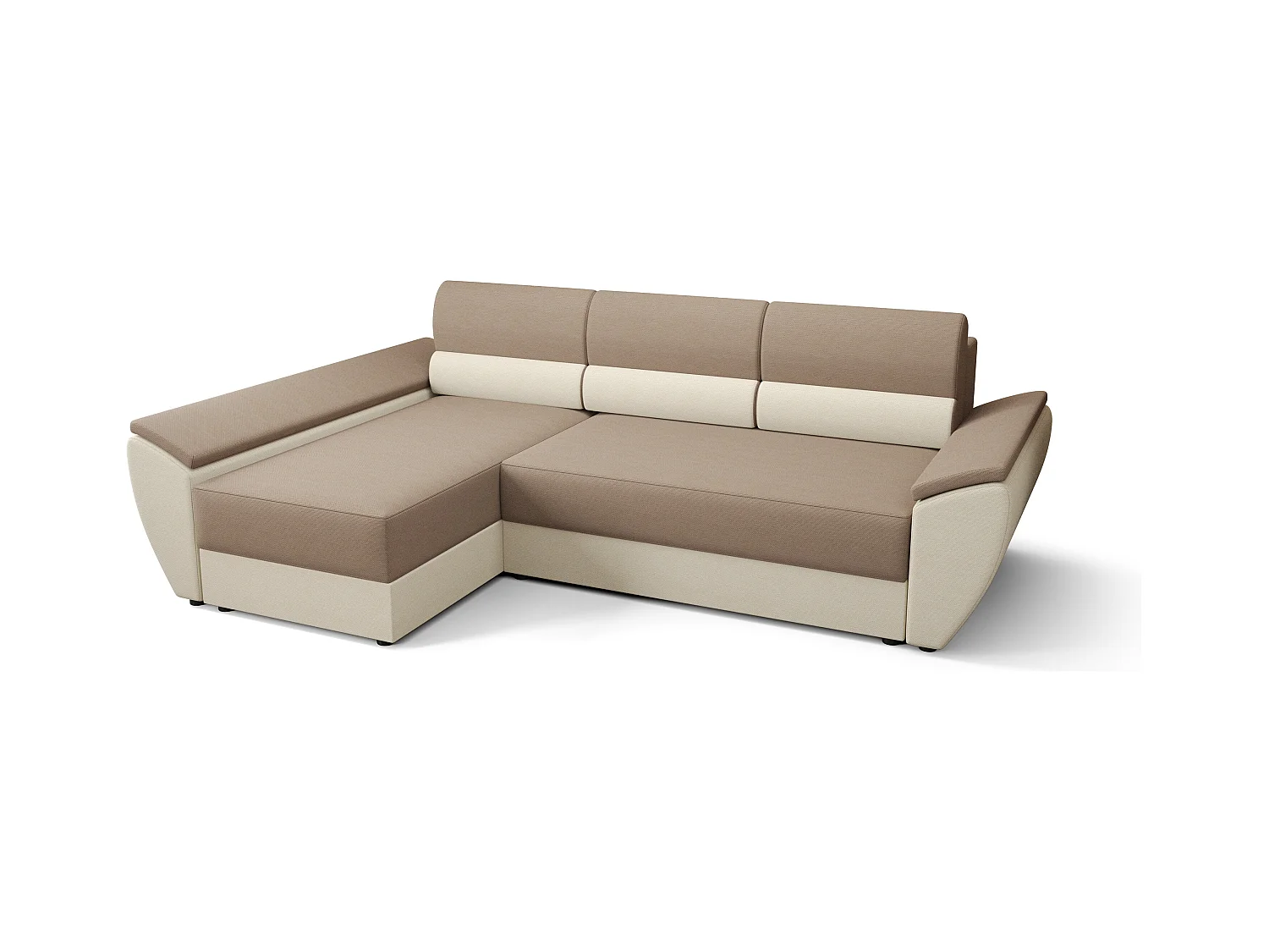 BEDANTE Hoekbank L REBI L3 Rainbow 05/16 Links met slaapfunctie, beige/crème, L-vorm, bank met opbergruimte, bedlade, woonkamerbank, bankstel, sofa, slaapbank